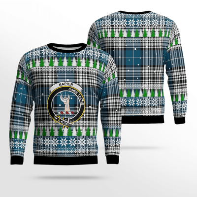 Clan Napier Modern Crest Tartan Christmas Ugly Sweater