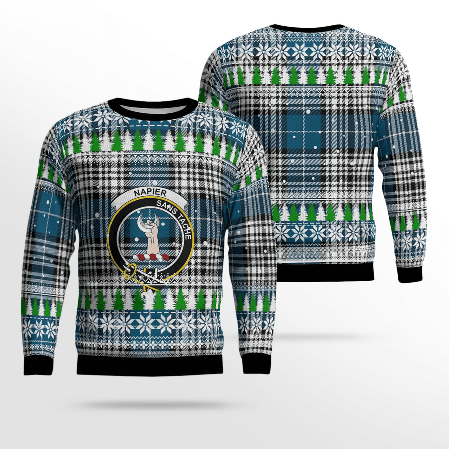 Clan Napier Modern Crest Tartan Christmas Ugly Sweater LS41 Napier Modern Crest Tartan Tartan Ugly Sweater   