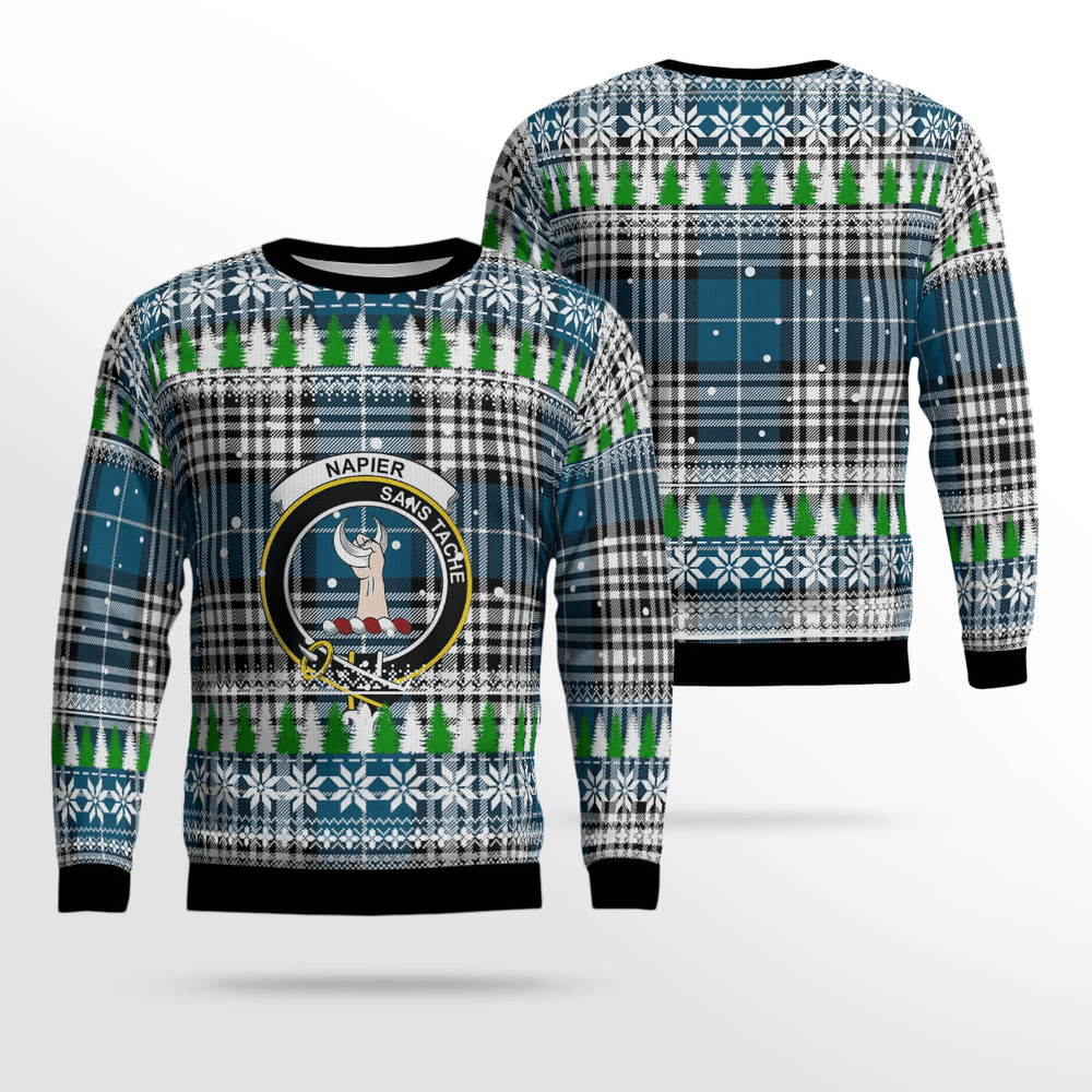 Clan Napier Modern Crest Tartan Christmas Ugly Sweater LS41 Napier Modern Crest Tartan Tartan Ugly Sweater   