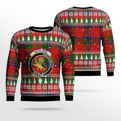 Clan Nicolson Modern Crest Tartan Christmas Ugly Sweater