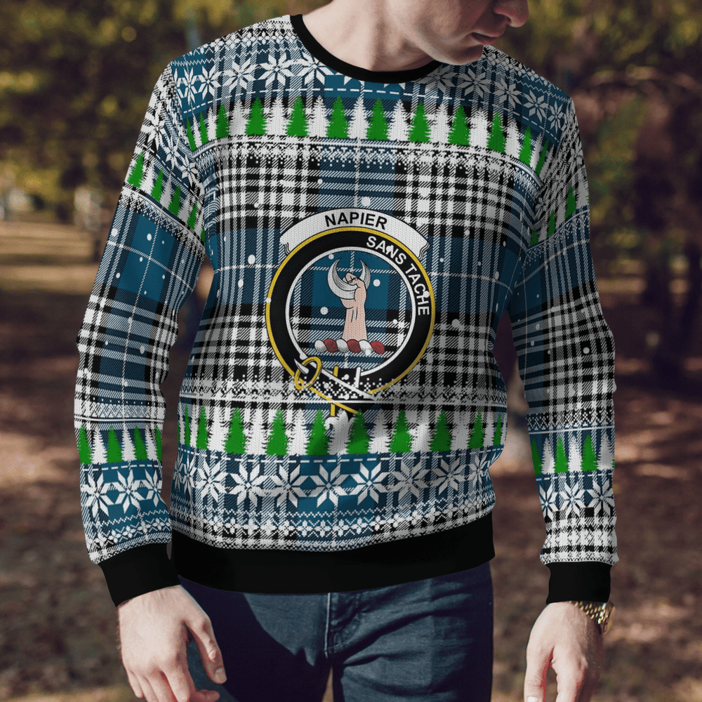 Clan Napier Modern Crest Tartan Christmas Ugly Sweater LS41 Napier Modern Crest Tartan Tartan Ugly Sweater   