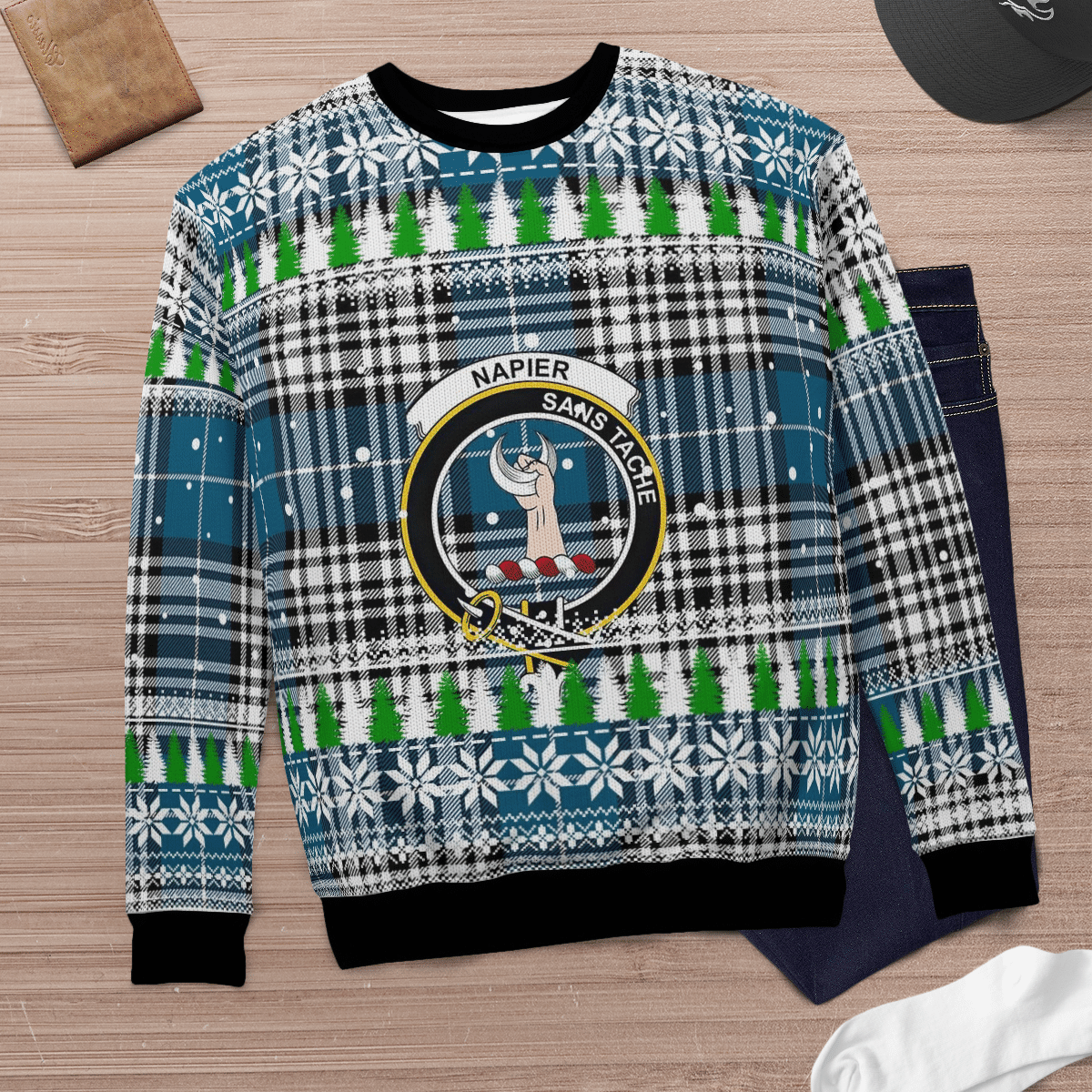 Clan Napier Modern Crest Tartan Christmas Ugly Sweater LS41 Napier Modern Crest Tartan Tartan Ugly Sweater   