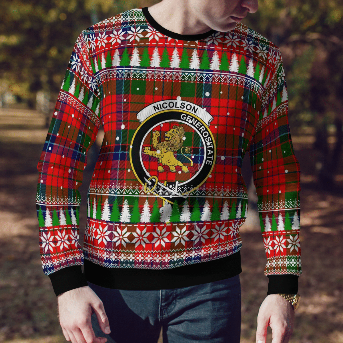 Clan Nicolson Modern Crest Tartan Christmas Ugly Sweater PY18 Nicolson Modern Crest Tartan Tartan Ugly Sweater   