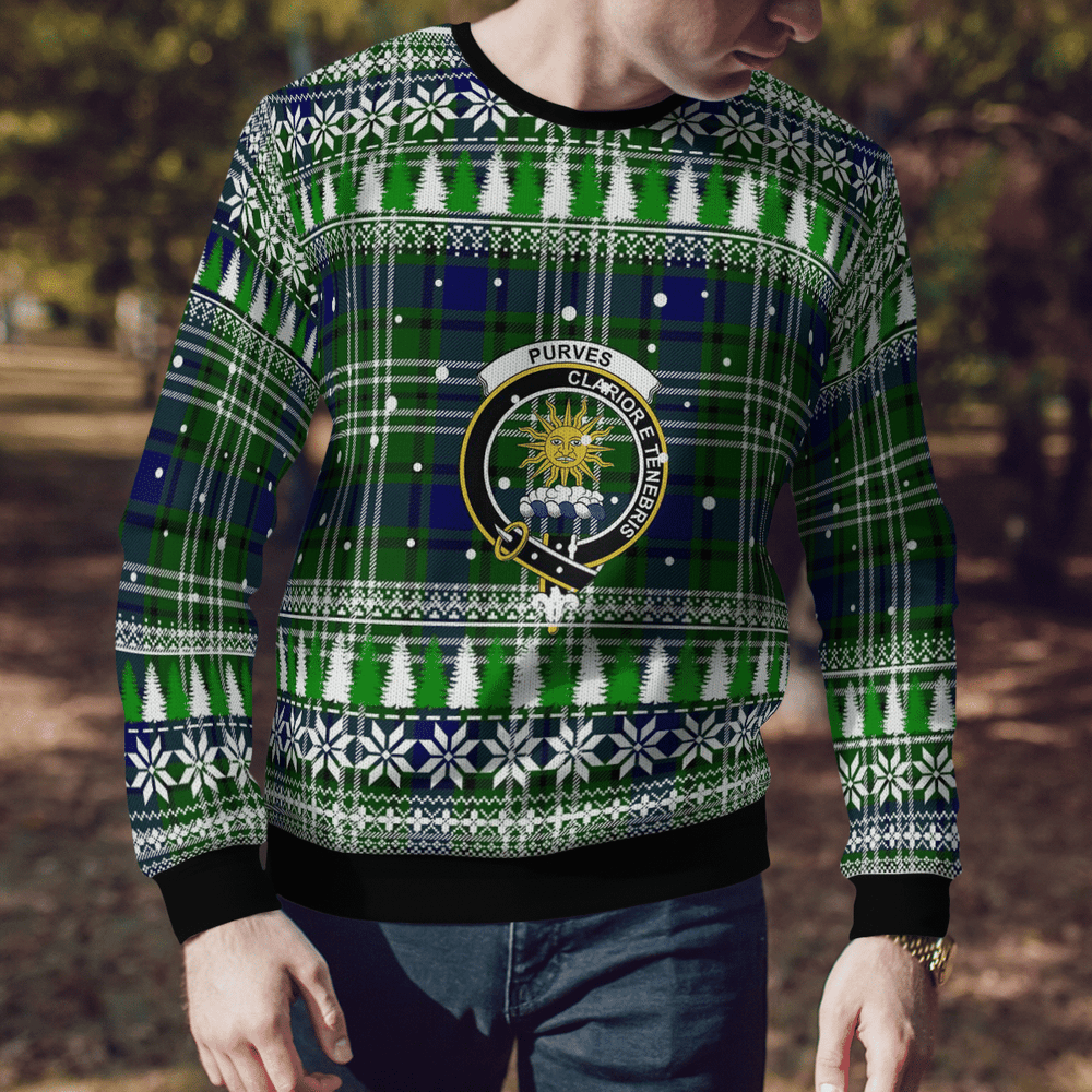 Clan Purves (Tweedside) Crest Tartan Christmas Ugly Sweater OX59 Purves (Tweedside) Crest Tartan Tartan Ugly Sweater   