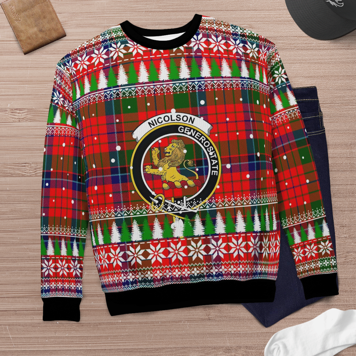 Clan Nicolson Modern Crest Tartan Christmas Ugly Sweater PY18 Nicolson Modern Crest Tartan Tartan Ugly Sweater   