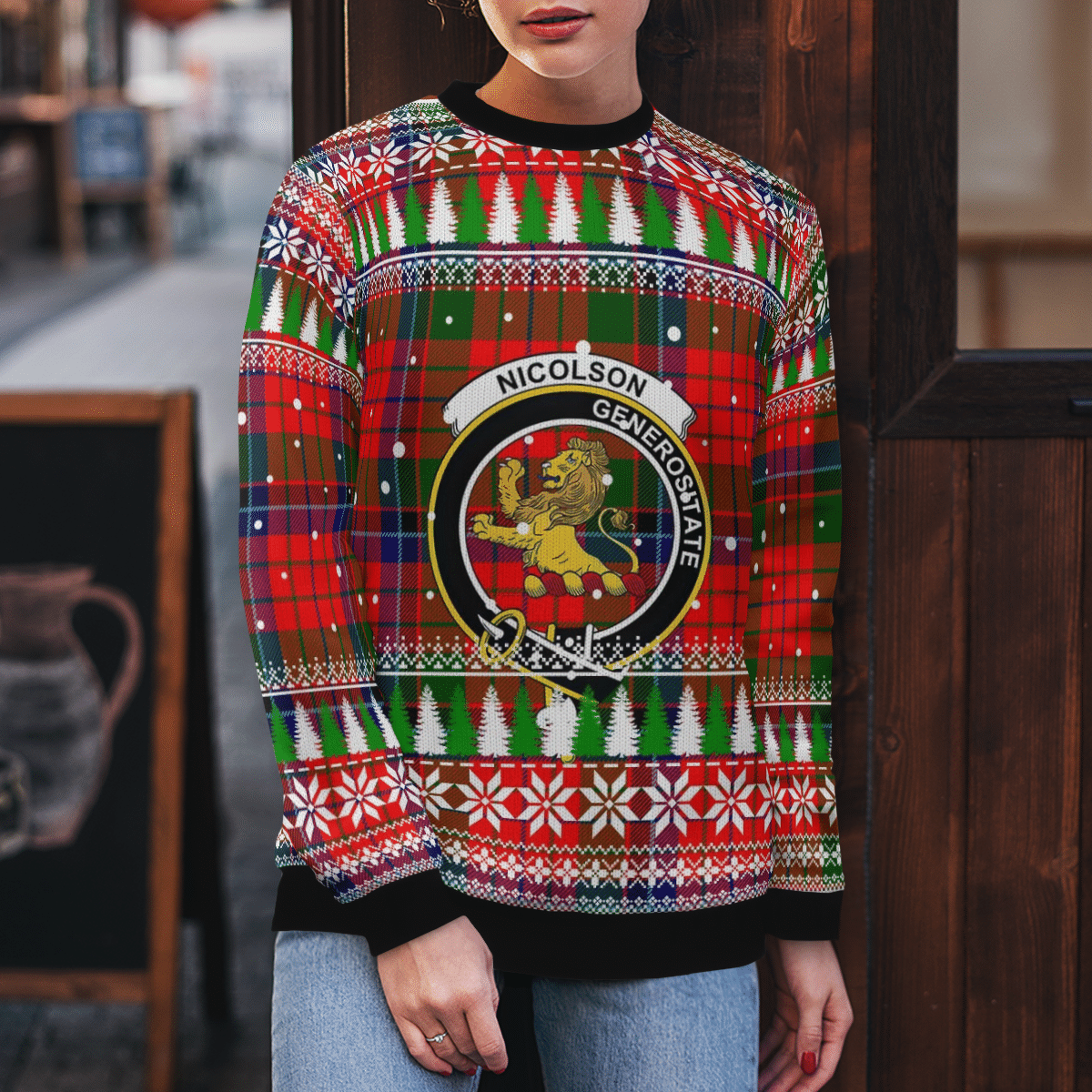 Clan Nicolson Modern Crest Tartan Christmas Ugly Sweater PY18 Nicolson Modern Crest Tartan Tartan Ugly Sweater   
