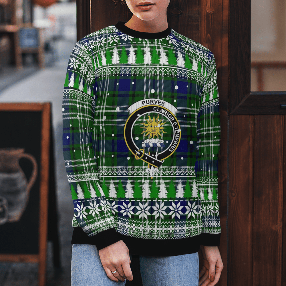 Clan Purves (Tweedside) Crest Tartan Christmas Ugly Sweater OX59 Purves (Tweedside) Crest Tartan Tartan Ugly Sweater   