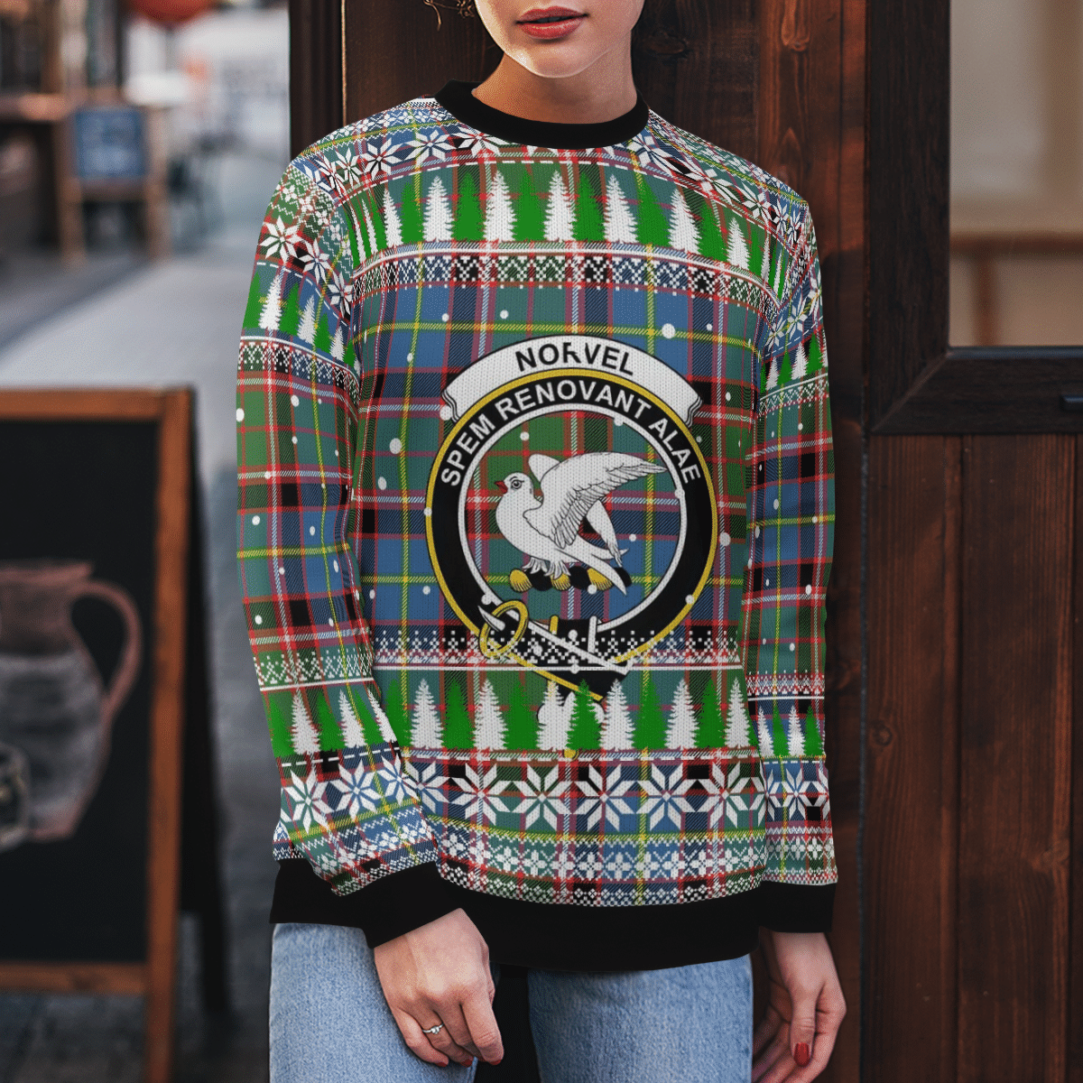 Clan Norvel (Stirling) Crest Tartan Christmas Ugly Sweater KO54 Norvel (Stirling) Crest Tartan Tartan Ugly Sweater   