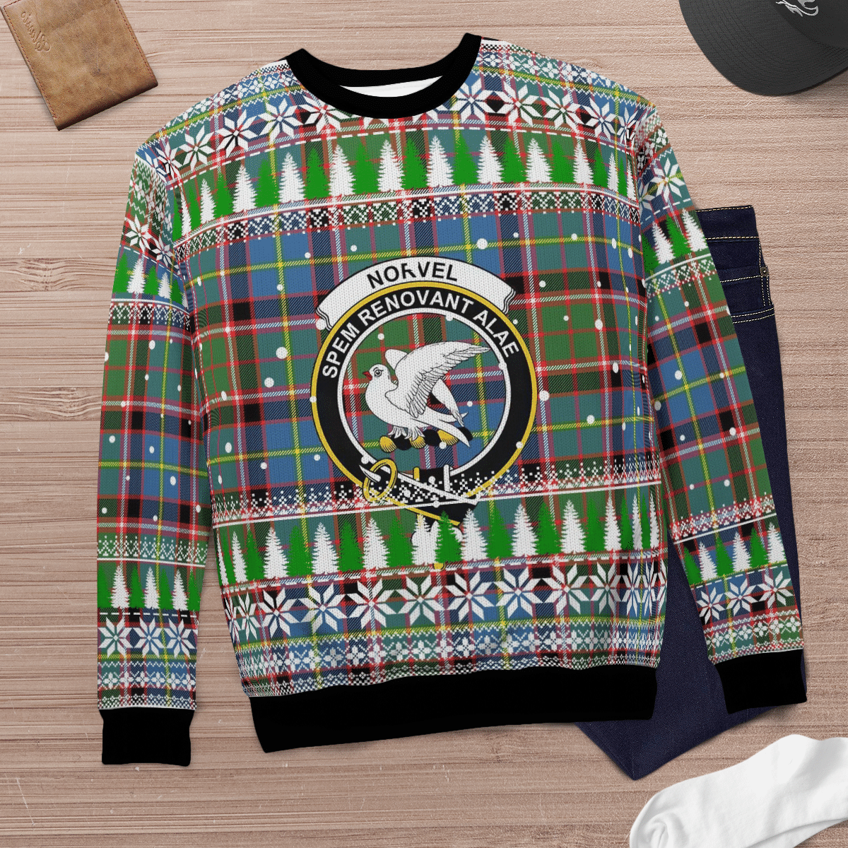 Clan Norvel (Stirling) Crest Tartan Christmas Ugly Sweater KO54 Norvel (Stirling) Crest Tartan Tartan Ugly Sweater   