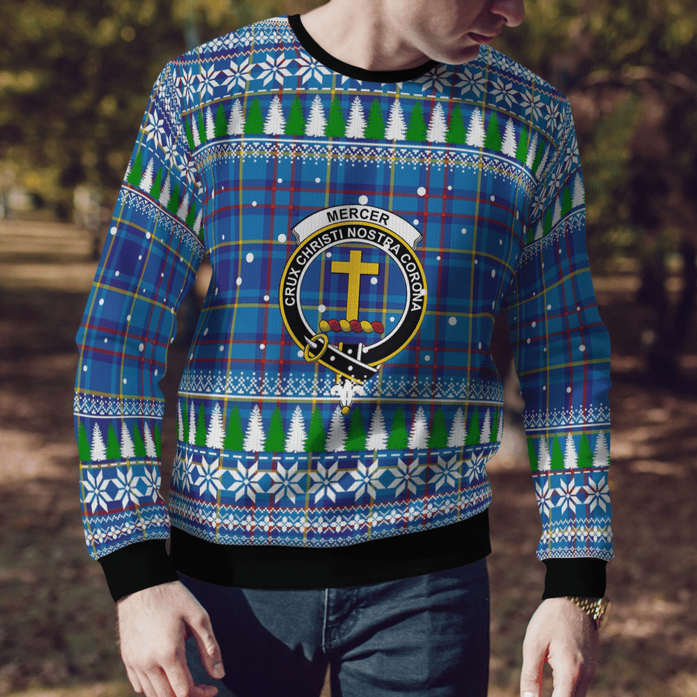 Clan Mercer Modern Crest Tartan Christmas Ugly Sweater FB25 Mercer Modern Crest Tartan Tartan Ugly Sweater   