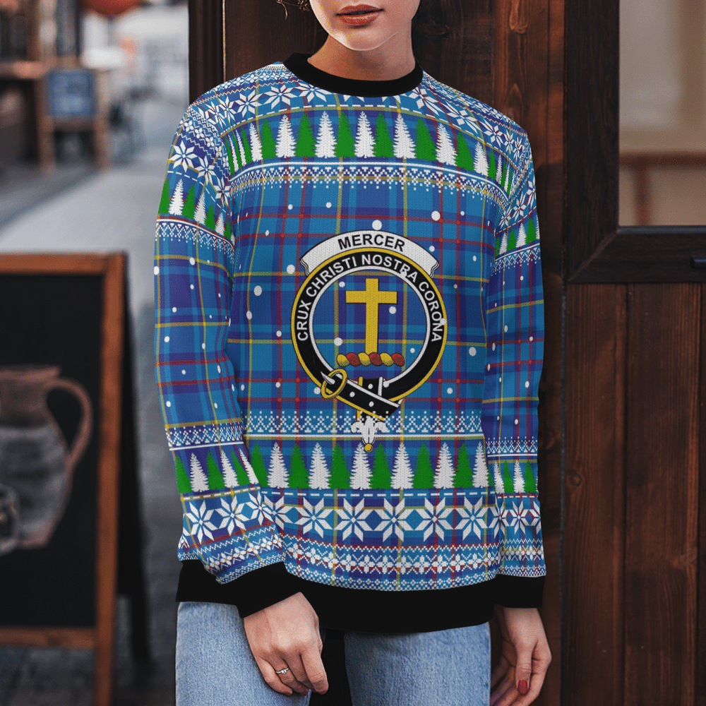 Clan Mercer Modern Crest Tartan Christmas Ugly Sweater FB25 Mercer Modern Crest Tartan Tartan Ugly Sweater   