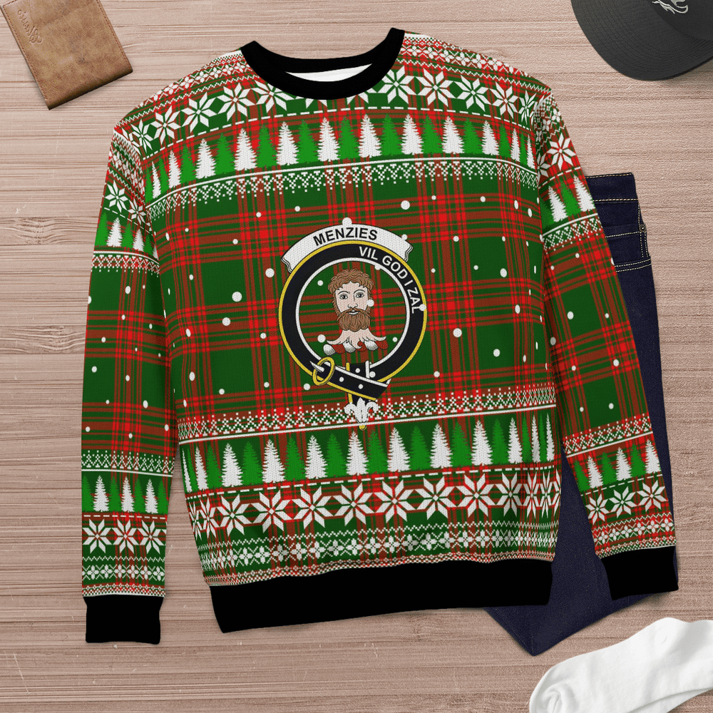 Clan Menzies Green Modern Crest Tartan Christmas Ugly Sweater OJ24 Menzies Green Modern Crest Tartan Tartan Ugly Sweater   