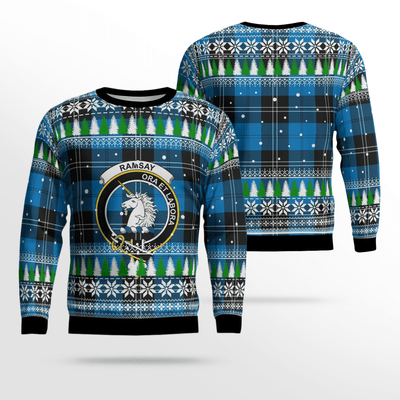 Clan Ramsay Blue Ancient Crest Tartan Christmas Ugly Sweater NS89