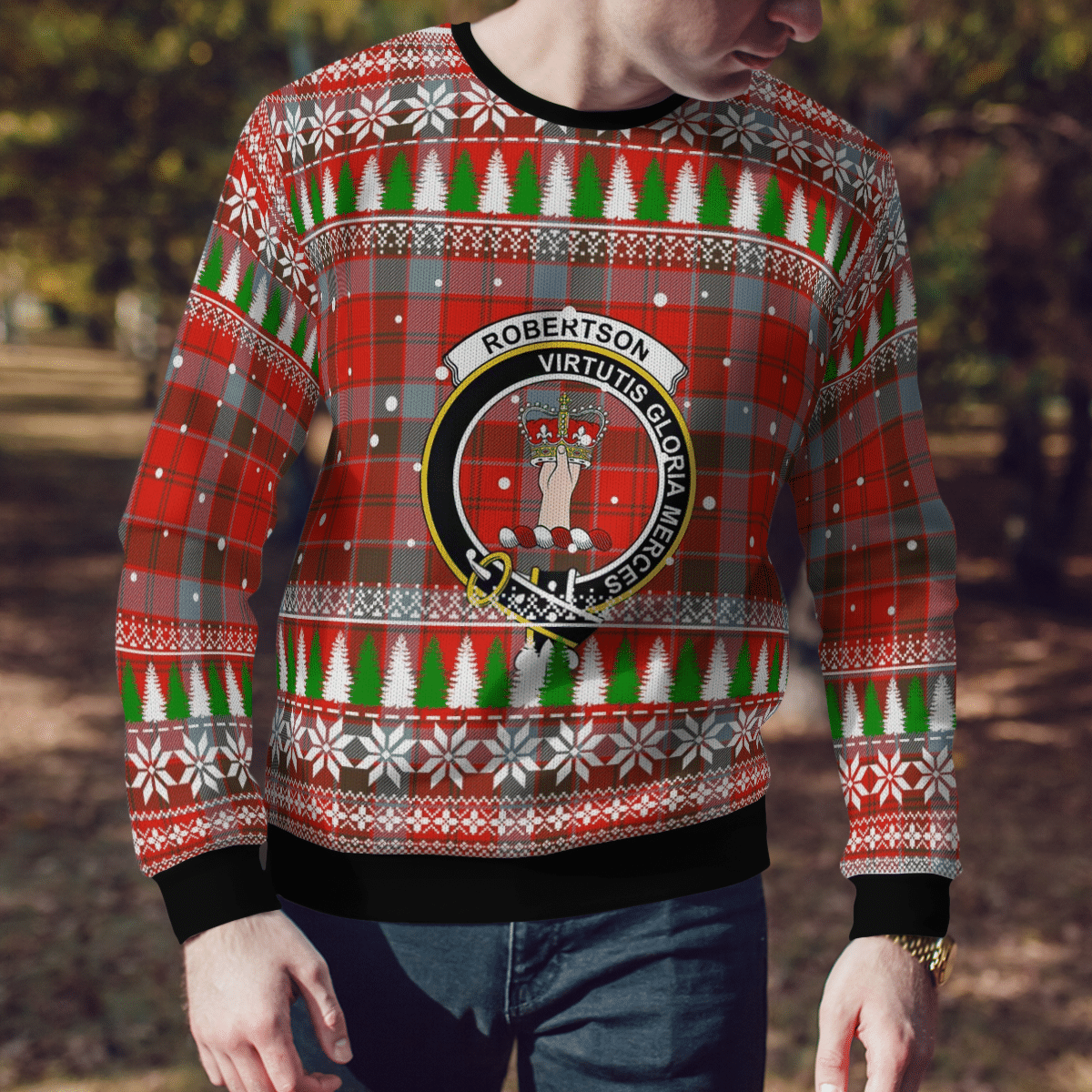 Clan Robertson Weathered Crest Tartan Christmas Ugly Sweater PN67 Robertson Weathered Crest Tartan Tartan Ugly Sweater   