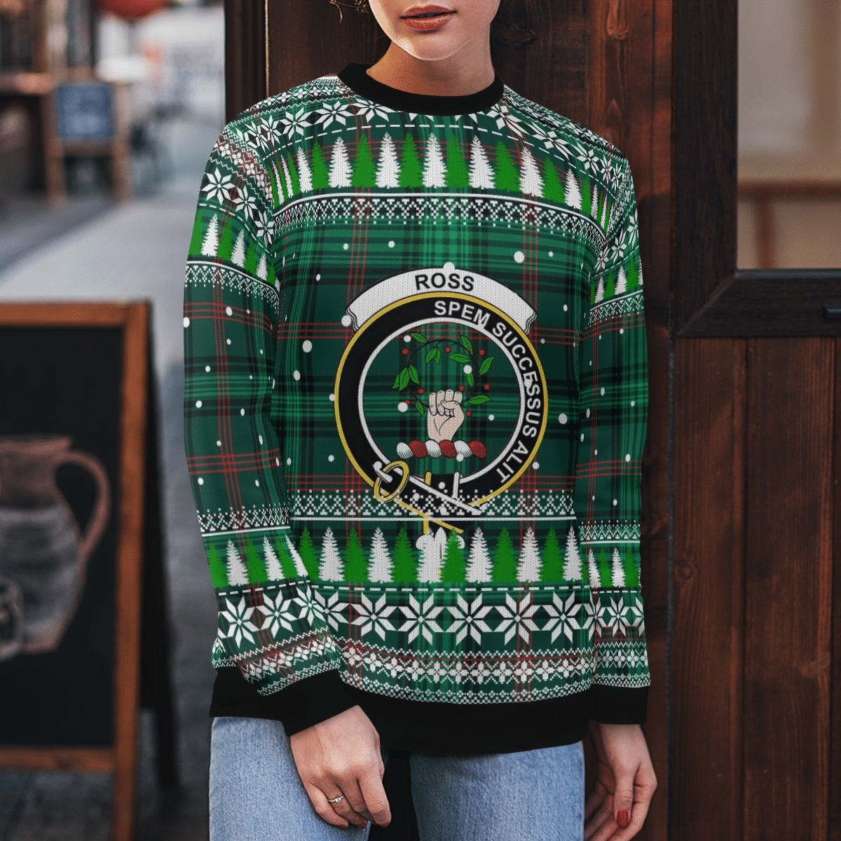 Clan Ross Hunting Modern Crest Tartan Christmas Ugly Sweater HJ50 Ross Hunting Modern Crest Tartan Tartan Ugly Sweater   