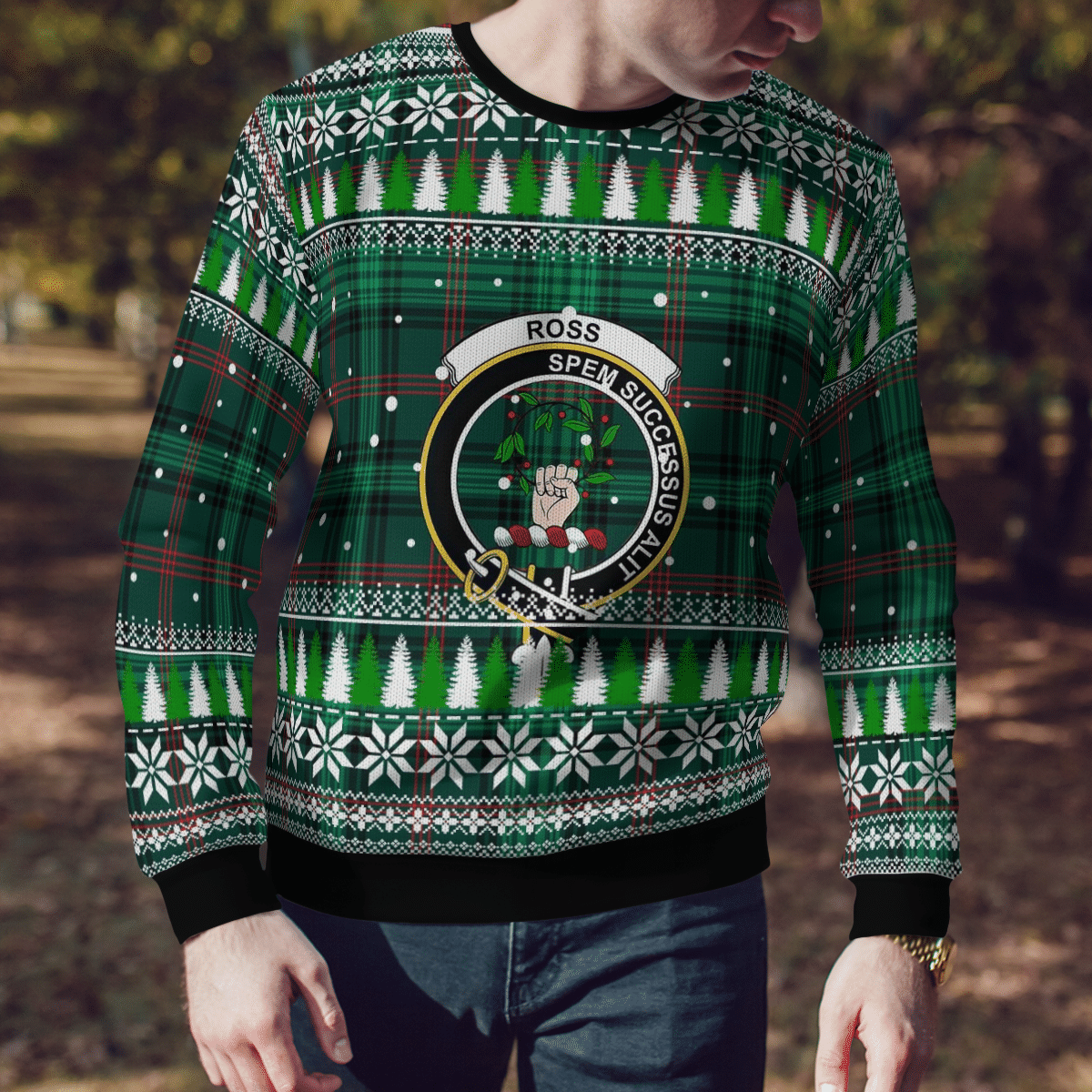 Clan Ross Hunting Modern Crest Tartan Christmas Ugly Sweater HJ50 Ross Hunting Modern Crest Tartan Tartan Ugly Sweater   