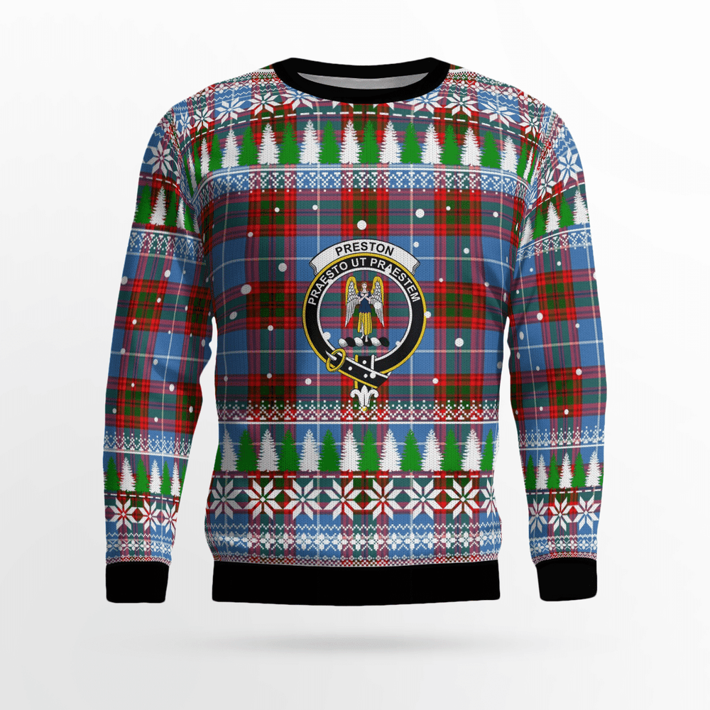 Clan Preston (Edinburgh) Crest Tartan Christmas Ugly Sweater XC10 Preston (Edinburgh) Crest Tartan Tartan Ugly Sweater   