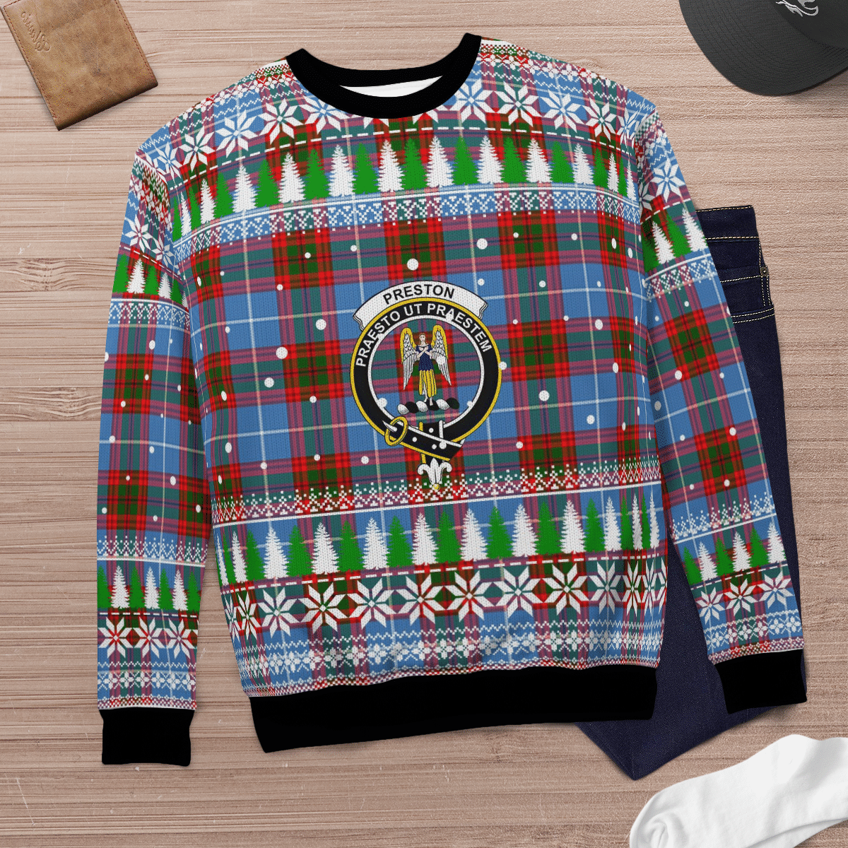 Clan Preston (Edinburgh) Crest Tartan Christmas Ugly Sweater XC10 Preston (Edinburgh) Crest Tartan Tartan Ugly Sweater   