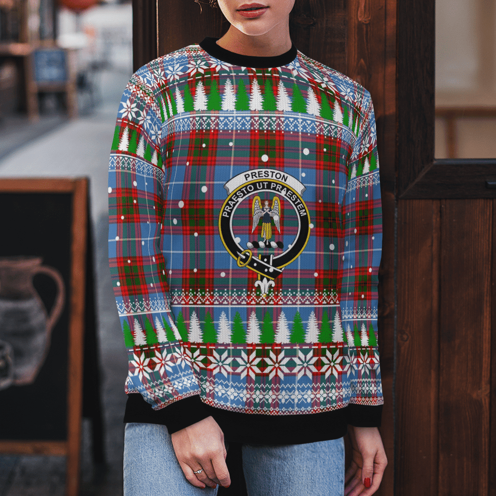 Clan Preston (Edinburgh) Crest Tartan Christmas Ugly Sweater XC10 Preston (Edinburgh) Crest Tartan Tartan Ugly Sweater   