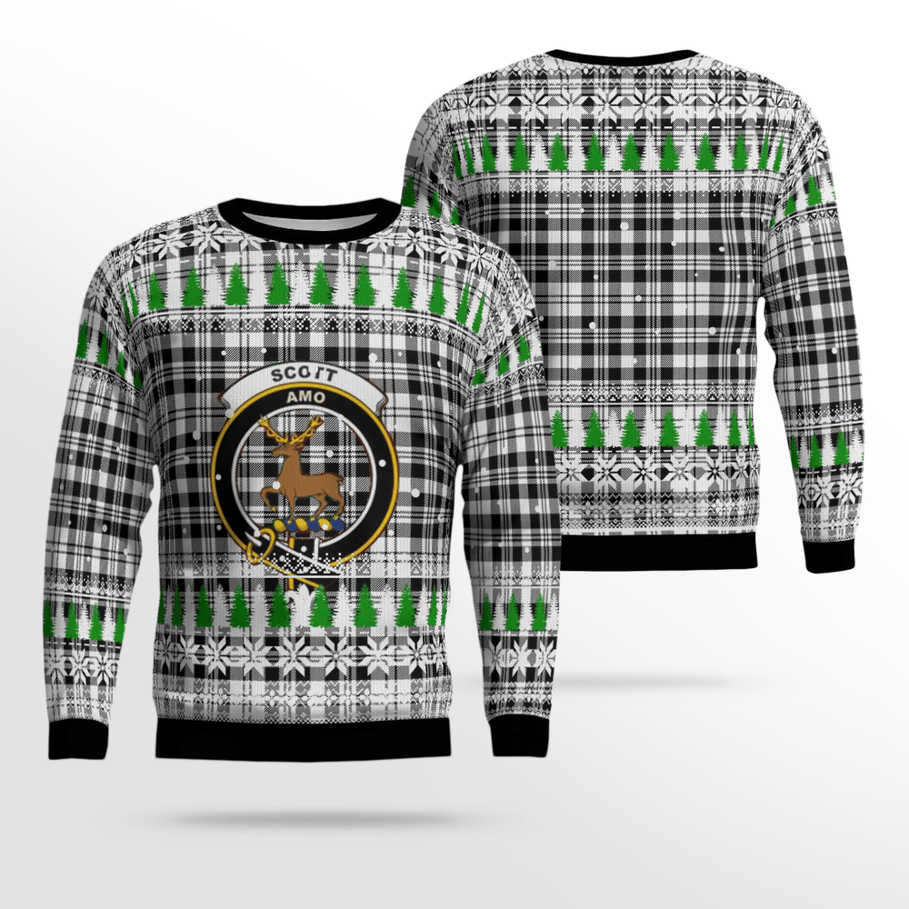 Clan Scott Black & White Modern Crest Tartan Christmas Ugly Sweater GK53 Scott Black & White Modern Crest Tartan Tartan Ugly Sweater   