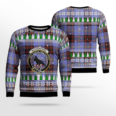 Clan Rutherford Crest Tartan Christmas Ugly Sweater