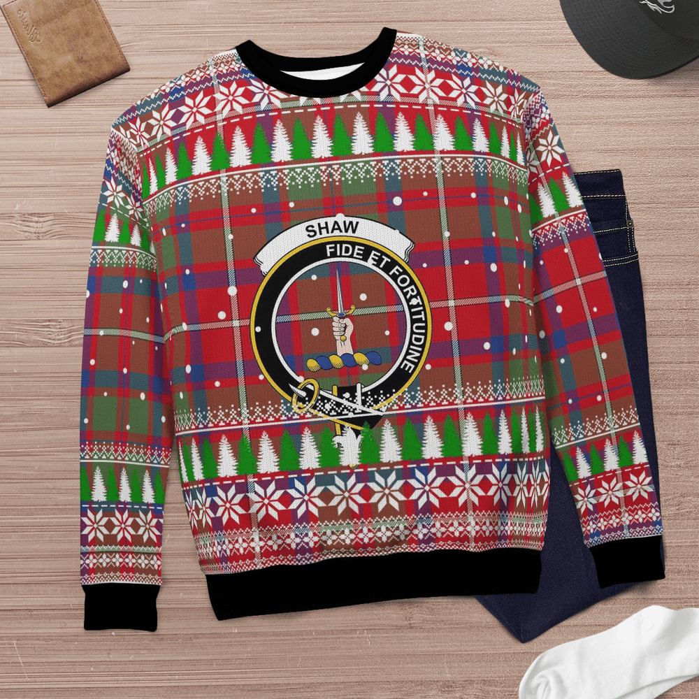 Clan Shaw Red Modern Crest Tartan Christmas Ugly Sweater OS75 Shaw Red Modern Crest Tartan Tartan Ugly Sweater   