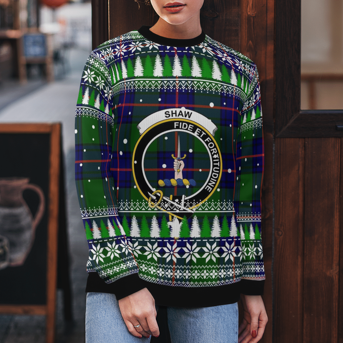 Clan Shaw Modern Crest Tartan Christmas Ugly Sweater MG95 Shaw Modern Crest Tartan Tartan Ugly Sweater   