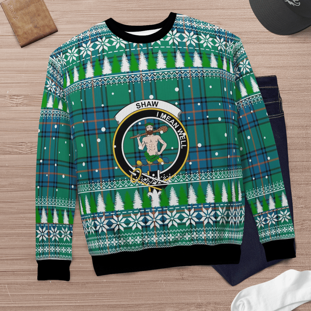 Clan Shaw Ancient Crest Tartan Christmas Ugly Sweater RS24 Shaw Ancient Crest Tartan Tartan Ugly Sweater   