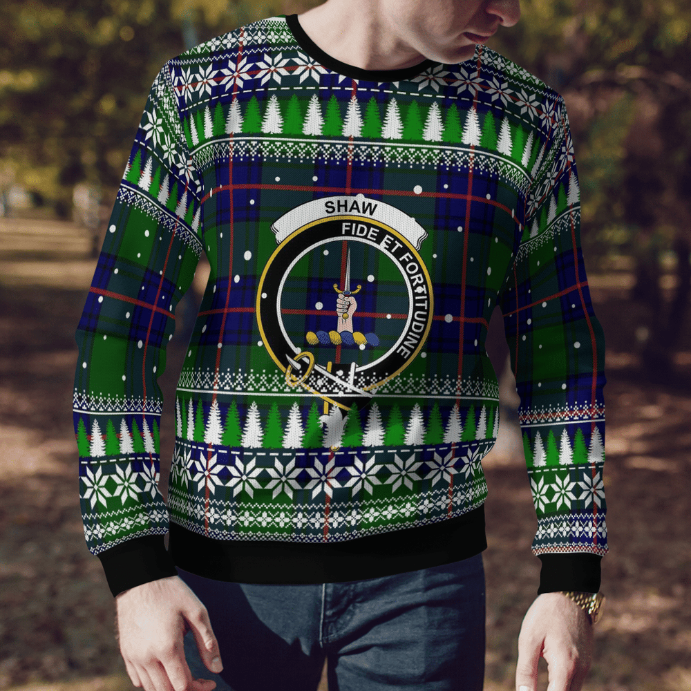 Clan Shaw Modern Crest Tartan Christmas Ugly Sweater MG95 Shaw Modern Crest Tartan Tartan Ugly Sweater   