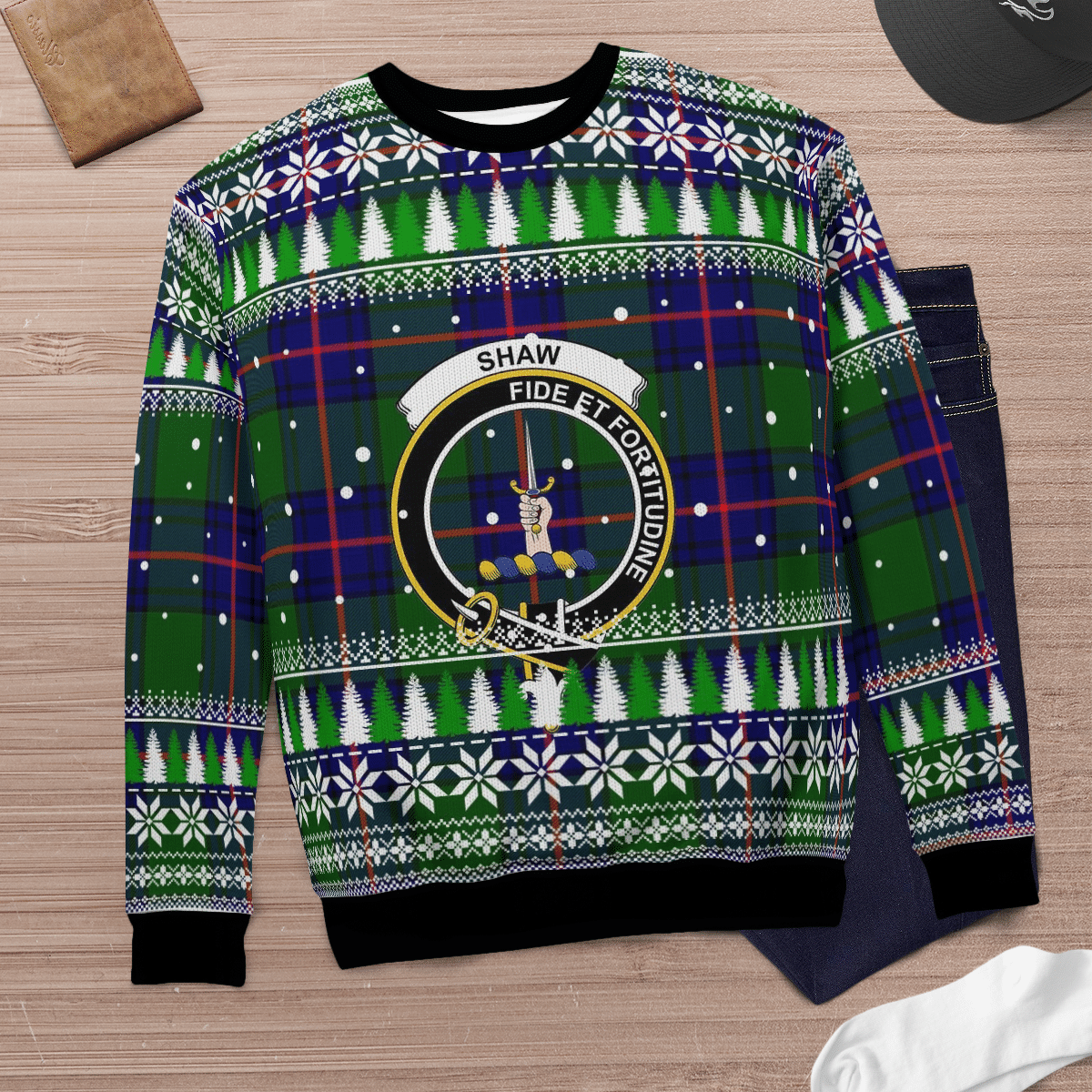 Clan Shaw Modern Crest Tartan Christmas Ugly Sweater MG95 Shaw Modern Crest Tartan Tartan Ugly Sweater   