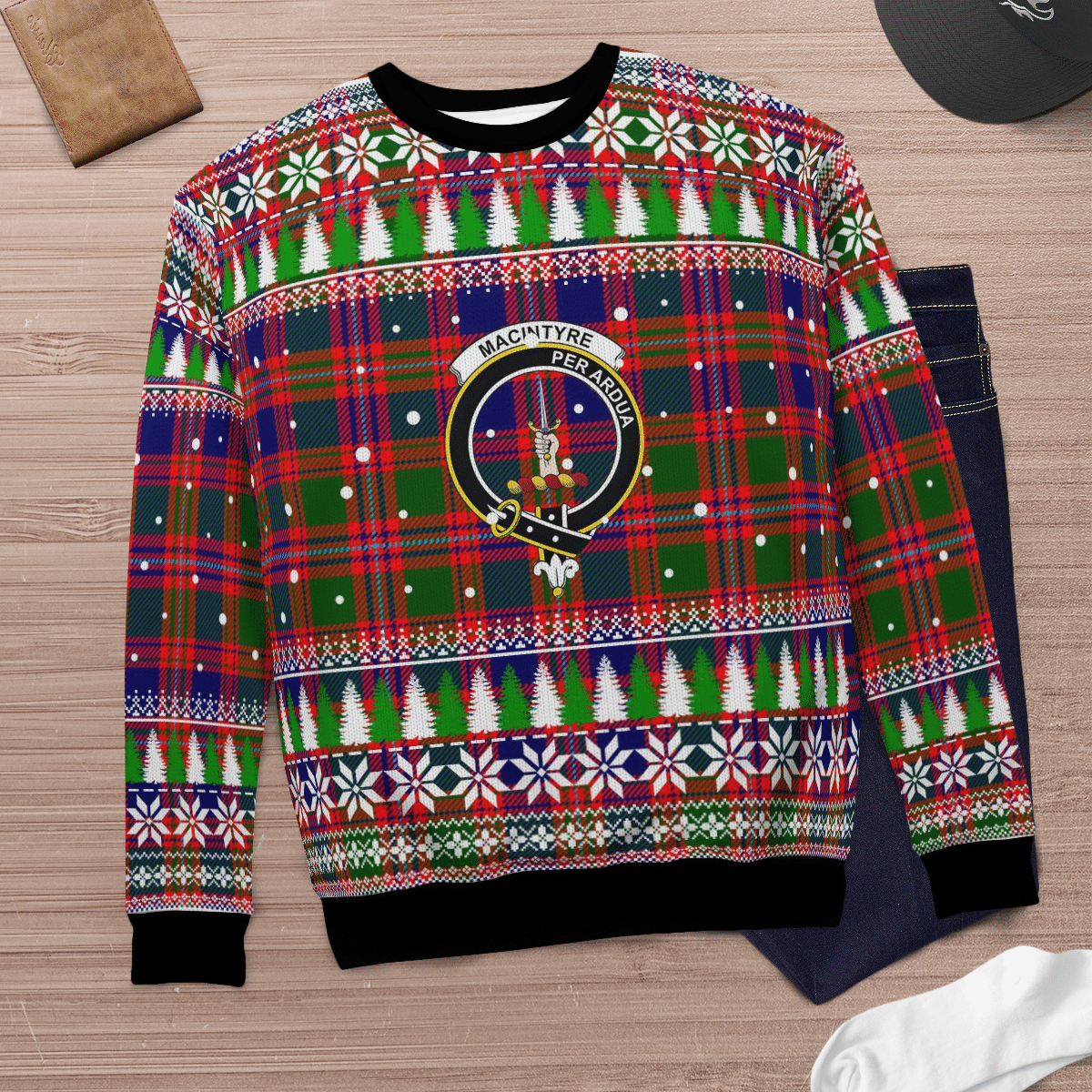 Clan MacIntyre Modern Crest Tartan Christmas Ugly Sweater PQ54 MacIntyre Modern Crest Tartan Tartan Ugly Sweater   
