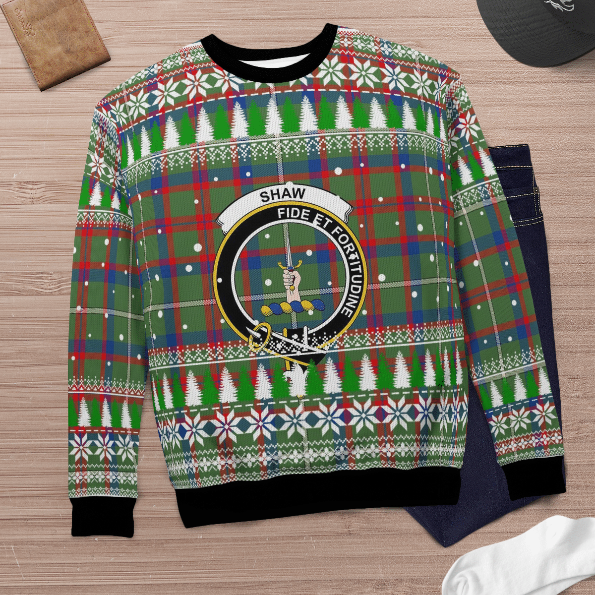 Clan Shaw Green Modern Crest Tartan Christmas Ugly Sweater OB71 Shaw Green Modern Crest Tartan Tartan Ugly Sweater   