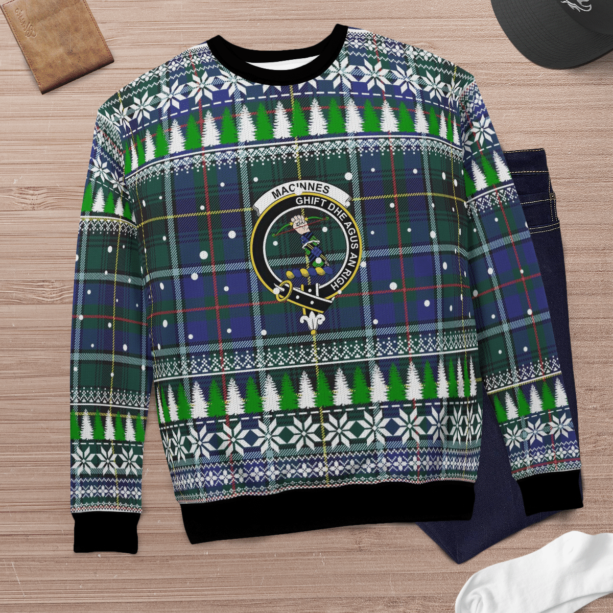 Clan MacInnes Modern Crest Tartan Christmas Ugly Sweater NO10 MacInnes Modern Crest Tartan Tartan Ugly Sweater   
