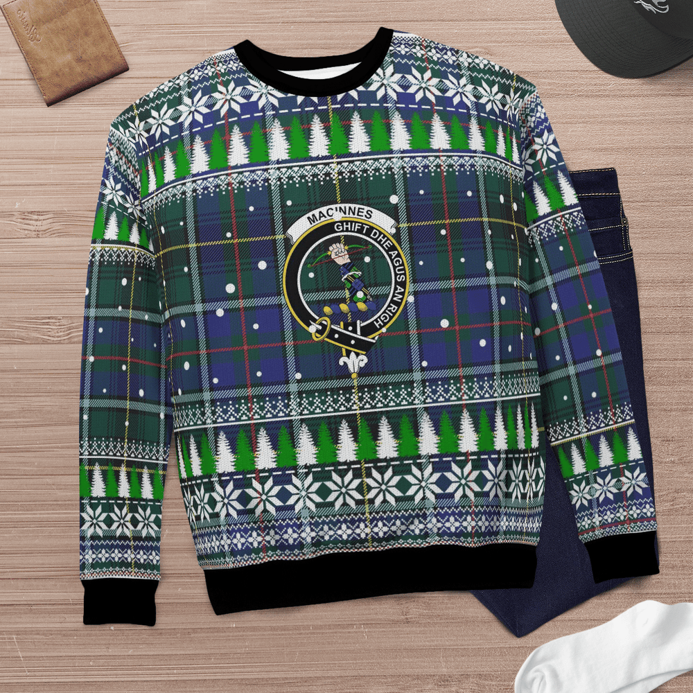 Clan MacInnes Modern Crest Tartan Christmas Ugly Sweater NO10 MacInnes Modern Crest Tartan Tartan Ugly Sweater   