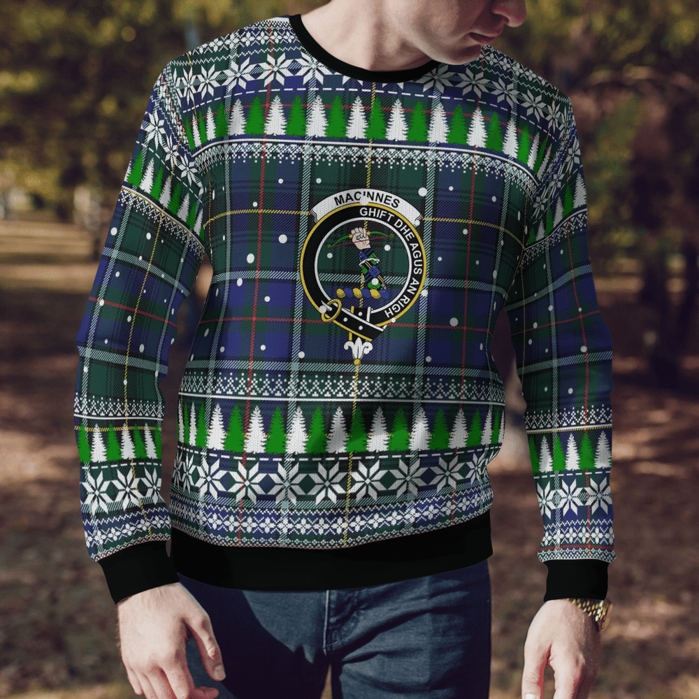 Clan MacInnes Modern Crest Tartan Christmas Ugly Sweater NO10 MacInnes Modern Crest Tartan Tartan Ugly Sweater   