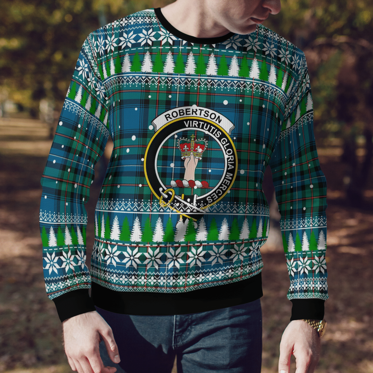 Clan Robertson Hunting Ancient Crest Tartan Christmas Ugly Sweater QE65 Robertson Hunting Ancient Crest Tartan Tartan Ugly Sweater   