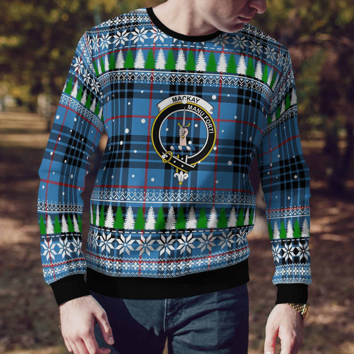 Clan MacKay Blue Crest Tartan Christmas Ugly Sweater BC49 MacKay Blue Crest Tartan Tartan Ugly Sweater   