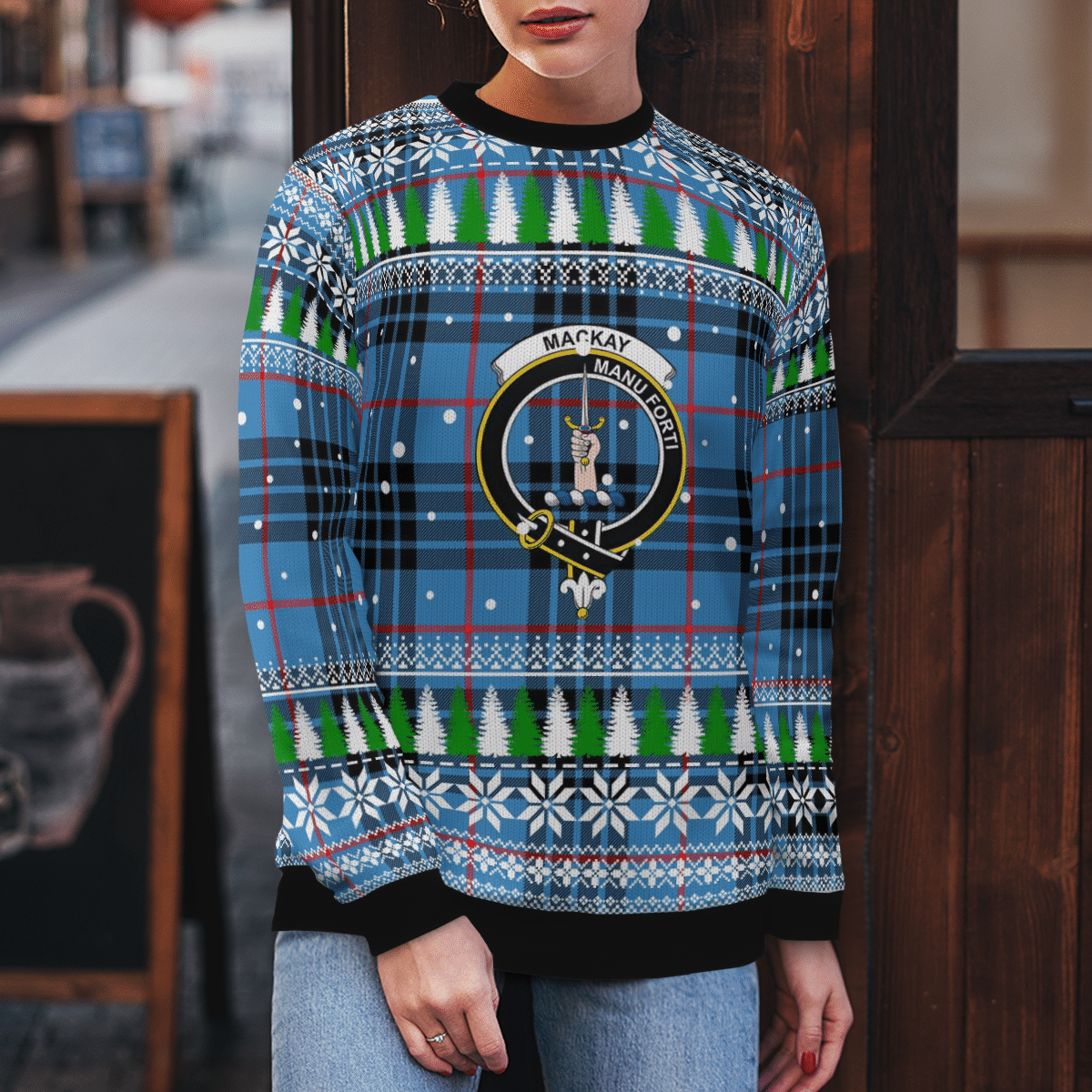 Clan MacKay Blue Crest Tartan Christmas Ugly Sweater BC49 MacKay Blue Crest Tartan Tartan Ugly Sweater   