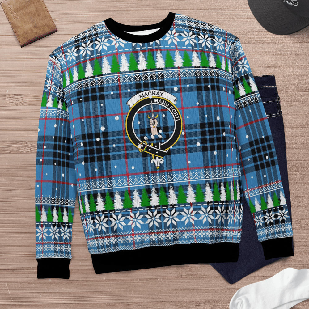 Clan MacKay Blue Crest Tartan Christmas Ugly Sweater BC49 MacKay Blue Crest Tartan Tartan Ugly Sweater   