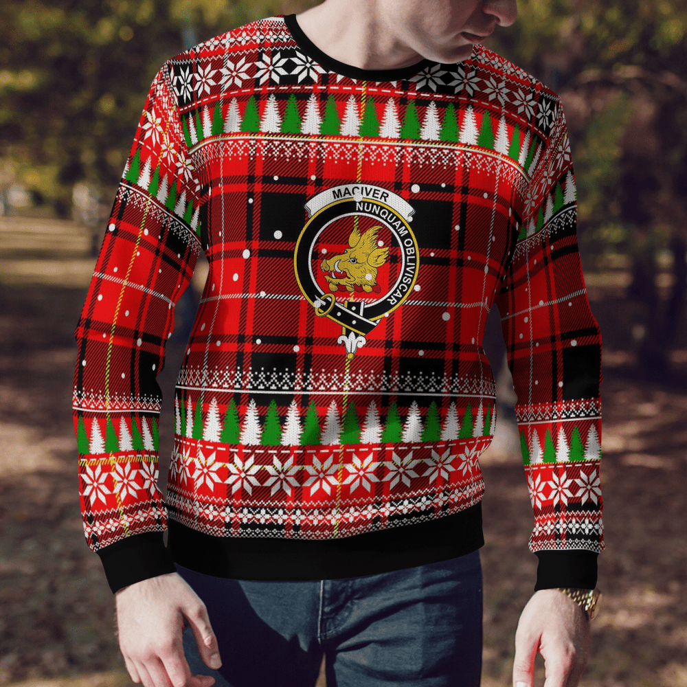 Clan MacIver Modern Crest Tartan Christmas Ugly Sweater PX19 MacIver Modern Crest Tartan Tartan Ugly Sweater   