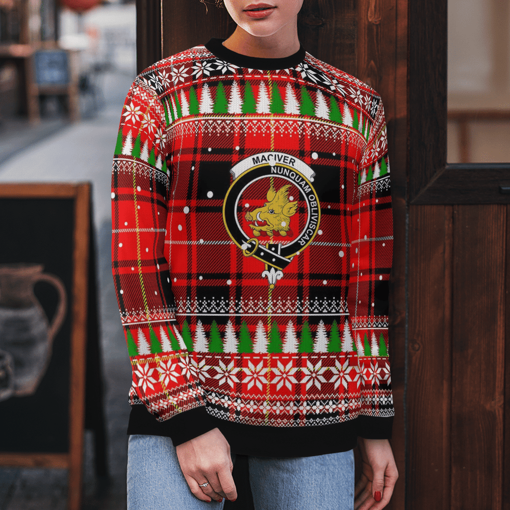 Clan MacIver Modern Crest Tartan Christmas Ugly Sweater PX19 MacIver Modern Crest Tartan Tartan Ugly Sweater   