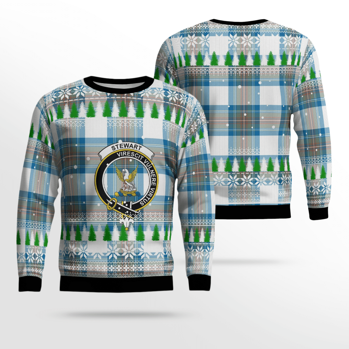 Clan Stewart Muted Blue Crest Tartan Christmas Ugly Sweater YY80 Stewart Muted Blue Crest Tartan Tartan Ugly Sweater   