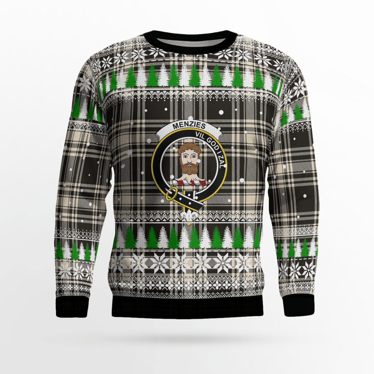 Clan Menzies Black & White Ancient Crest Tartan Christmas Ugly Sweater HC69 Menzies Black & White Ancient Crest Tartan Tartan Ugly Sweater   