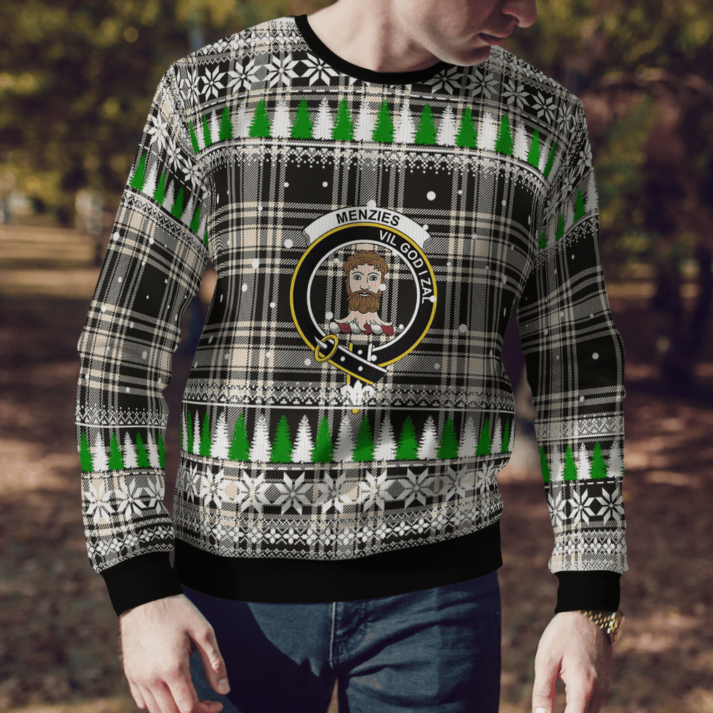 Clan Menzies Black & White Ancient Crest Tartan Christmas Ugly Sweater HC69 Menzies Black & White Ancient Crest Tartan Tartan Ugly Sweater   