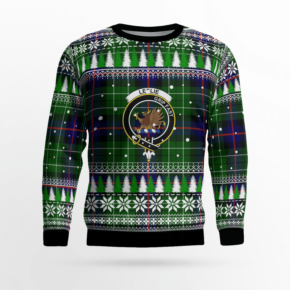 Clan Leslie Hunting Crest Tartan Christmas Ugly Sweater BO86 Leslie Hunting Crest Tartan Tartan Ugly Sweater   