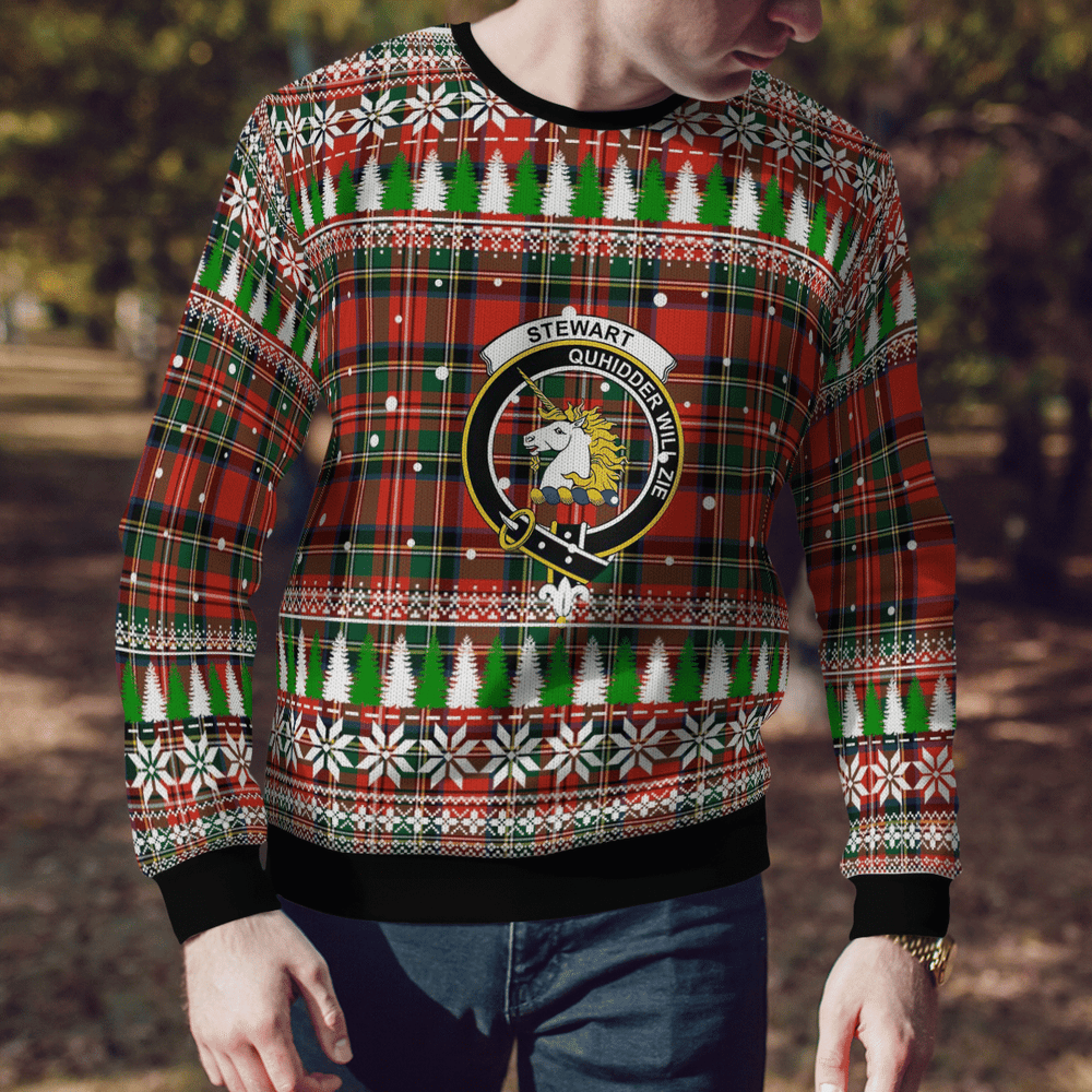 Clan Stewart (of Appin) Crest Tartan Christmas Ugly Sweater OB33 Stewart (of Appin) Crest Tartan Tartan Ugly Sweater   