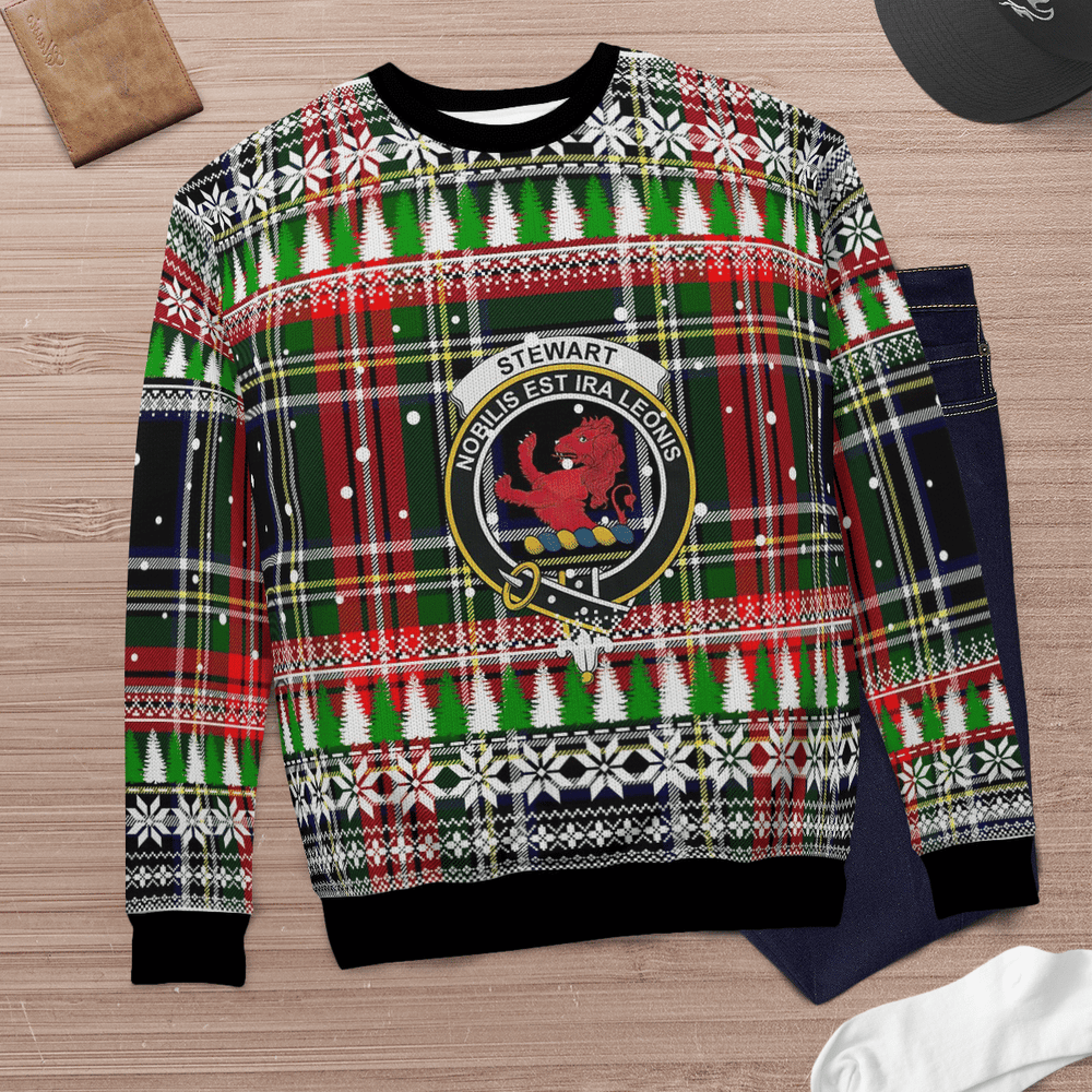 Clan Stewart Black Crest Tartan Christmas Ugly Sweater OV11 Stewart Black Crest Tartan Tartan Ugly Sweater   