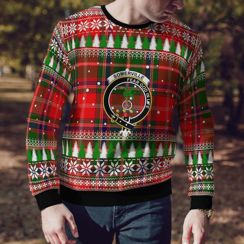 Clan Somerville Modern Crest Tartan Christmas Ugly Sweater NA59 Somerville Modern Crest Tartan Tartan Ugly Sweater   