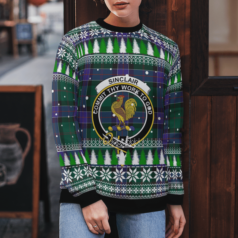 Clan Sinclair Hunting Modern Crest Tartan Christmas Ugly Sweater QT41 Sinclair Hunting Modern Crest Tartan Tartan Ugly Sweater   
