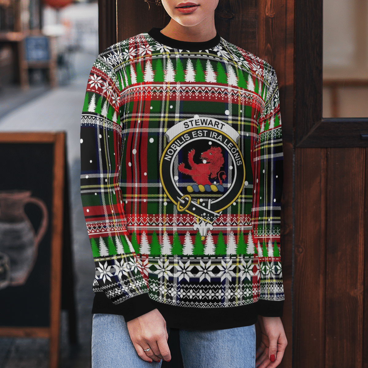 Clan Stewart Black Crest Tartan Christmas Ugly Sweater OV11 Stewart Black Crest Tartan Tartan Ugly Sweater   